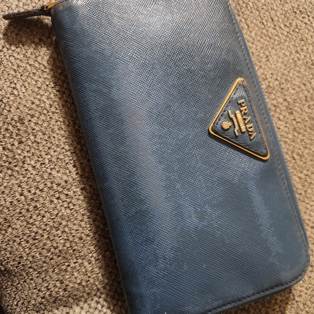 Prada Blue Wallet with Gold Logo